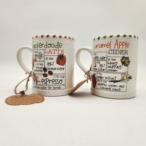 NWT Mudpie Recipe Mugs‎ Snickerdoodle Latte Caramel Apple Cider Coffee Mug Set